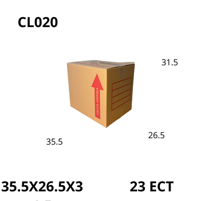 Caja Pegada Mediana de Cartón Corrugado Sencillo Kraft 35.5X26.5X31.5 cm 23 ECT - 25 piezas por paquete, perfectas para envíos, almacenamiento y mudanzas. Ofrecen protección, resistencia y excelente precio.