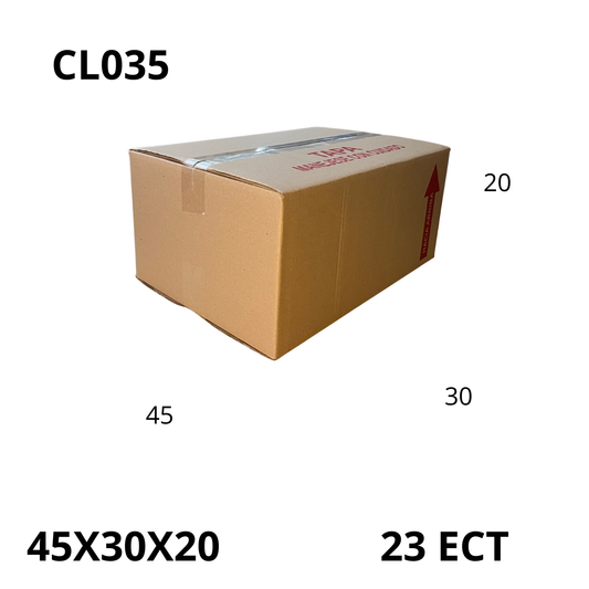 Caja Pegada Grande de Cartón Corrugado Sencillo Kraft  45X30X20 cm 23 ECT - 25 piezas por paquete, ideales para empaques y envíos, almacenamiento y mudanzas. Ofrecen resistencia, protección y excelente precio.