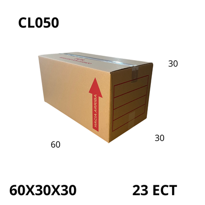 Caja Pegada Extra Grande de Cartón Corrugado Sencillo Kraft 60X30X30 cm 23 ECT - 25 piezas por paquete, perfectas para envíos, mudanzas y almacenamiento de objetos voluminosos. Máxima resistencia y calidad al mejor precio.